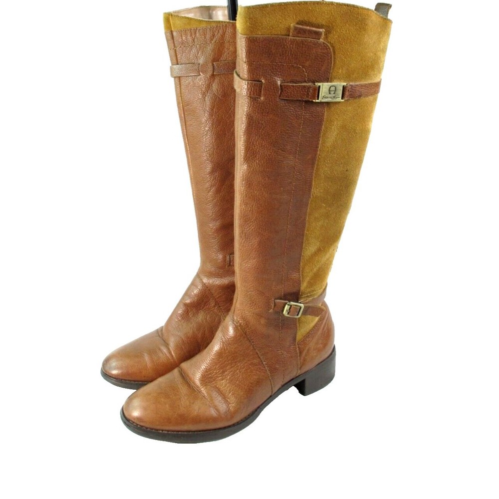Etienne Aigner Boots Brown Leather Knee High Boots Zip Women's Size 6.5